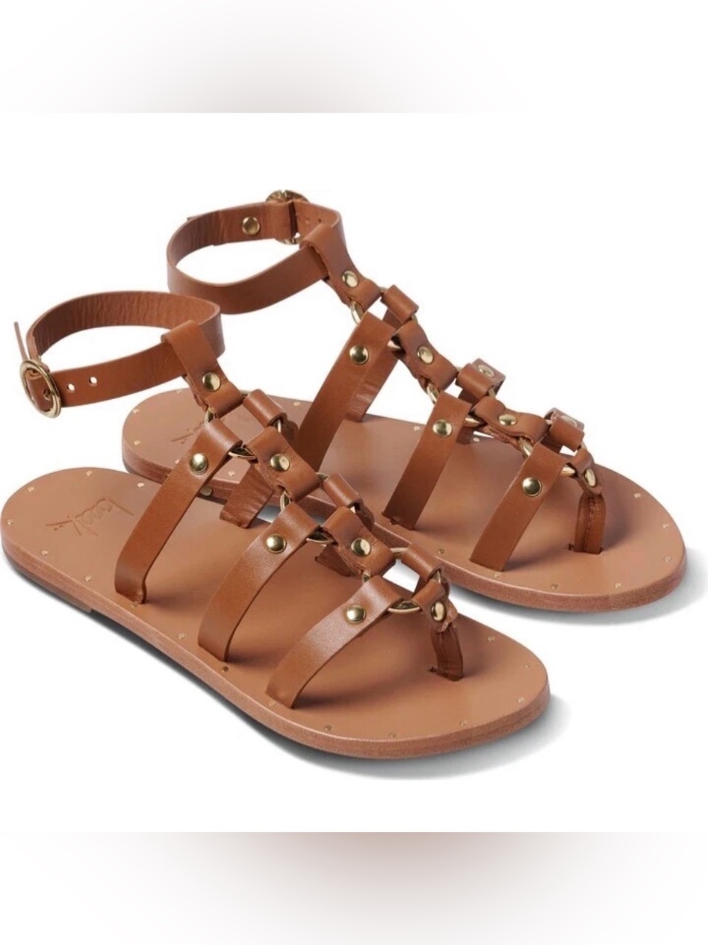 Women's Brown Leather Gladiator Sandals beek crane studded sz 6